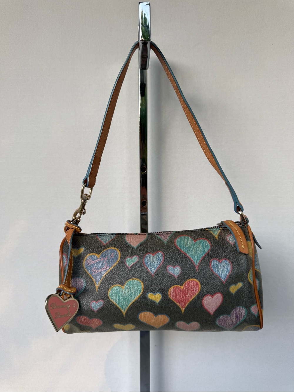 Dooney & Bourke Crayon Hearts Mini Barrel Handbag Bag Charm Black Multicolor